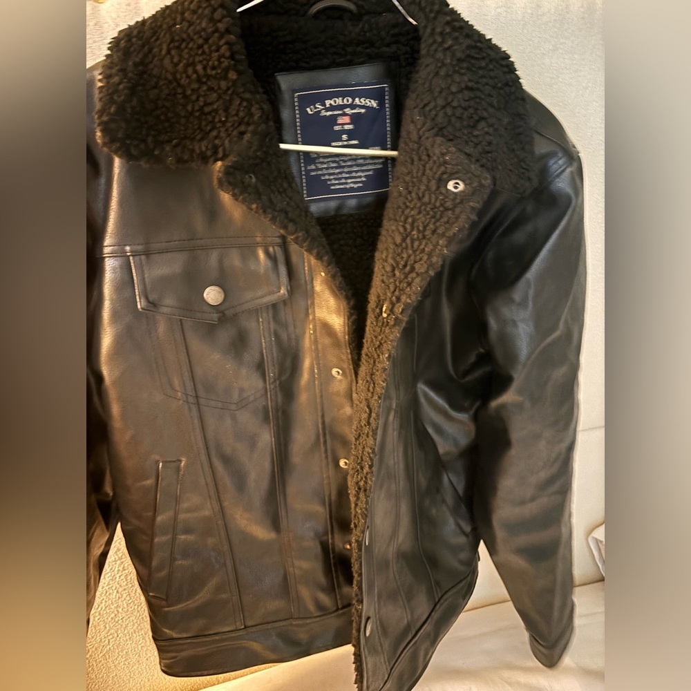 U.S. Polo Assn. Men's Black Leather Bomber Jacket